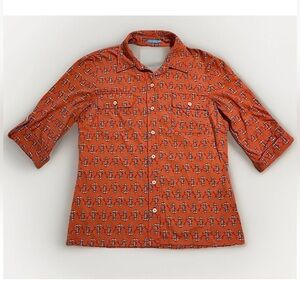J. McLaughlin Women’s Xs Catalina Cloth Button Up Anchor Print Blouse In Orange
